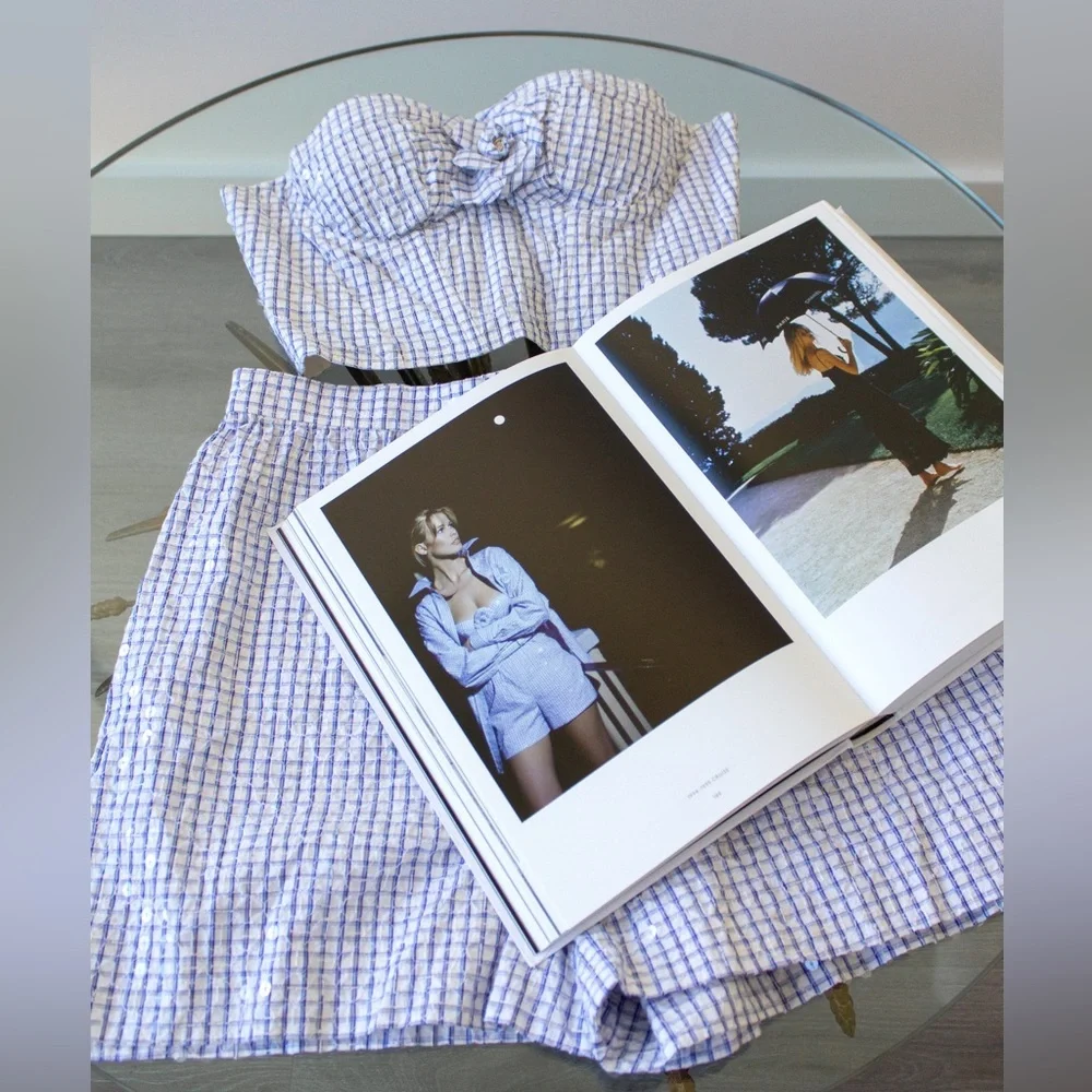 Rare Chanel Vintage Cruise 1995 Blue Gingham Bustier Shorts Camellia 95C Set - Picture 14 of 15